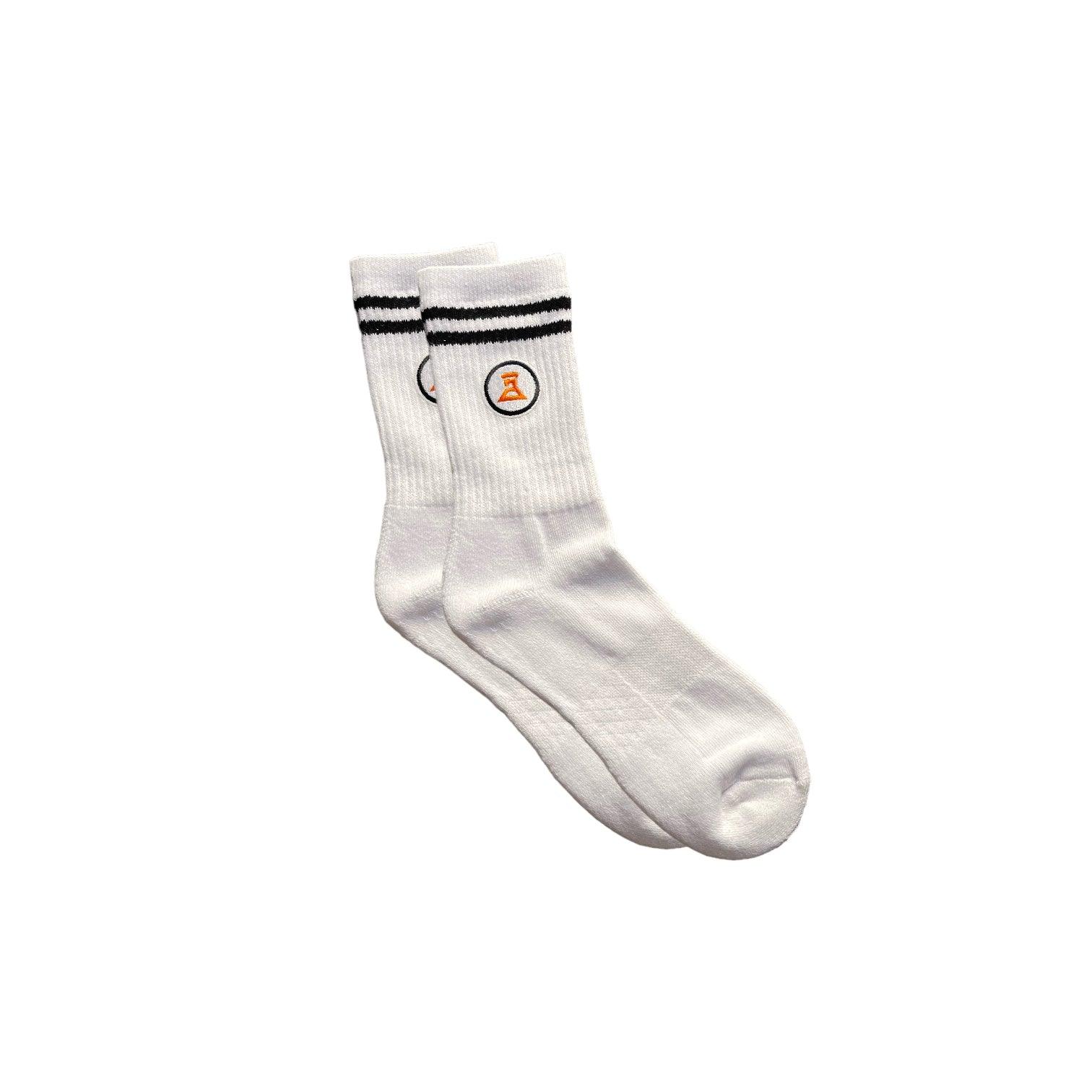 Dlab Socks (High) white qith Black lines and Embroidered Patch - DlabStore