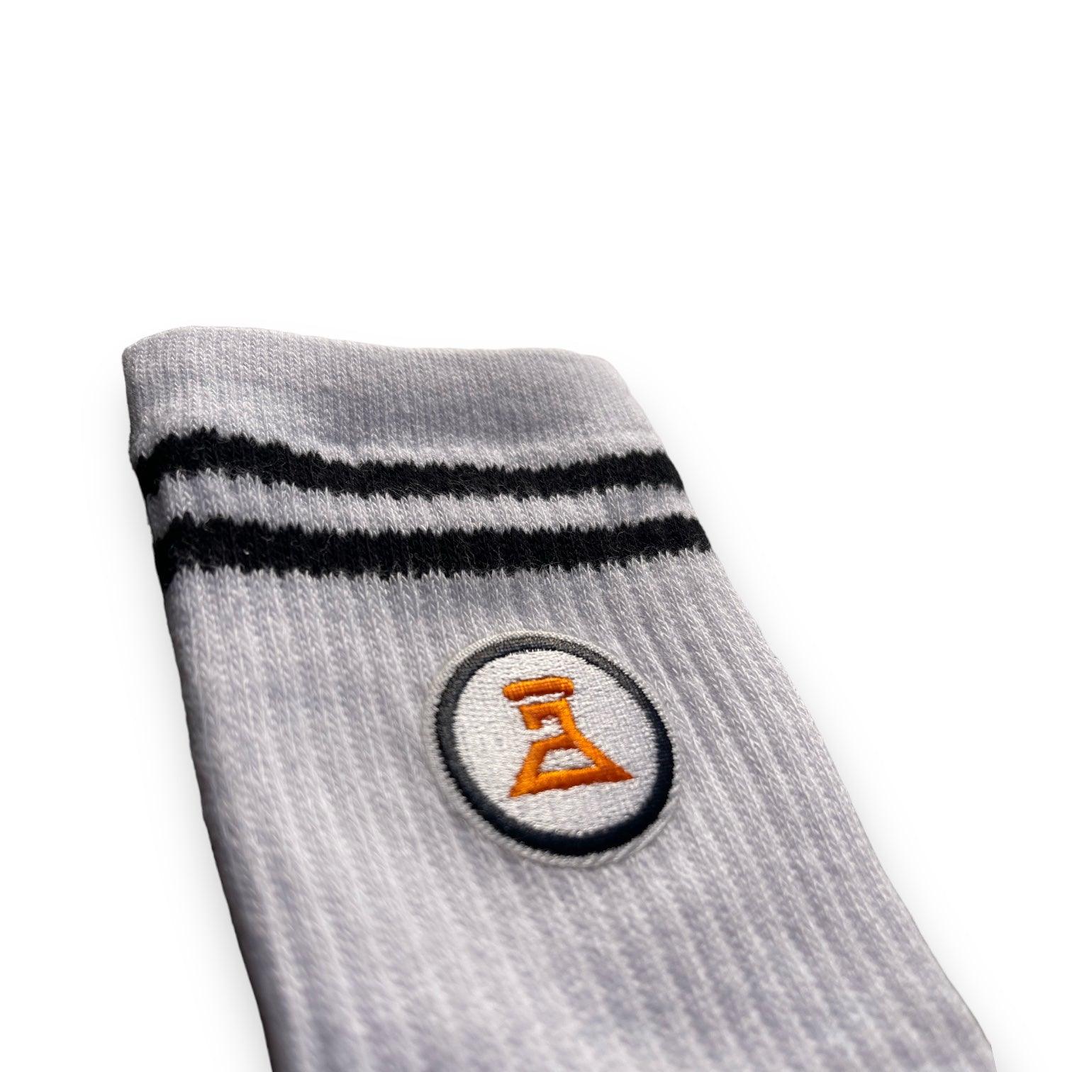 Dlab Socks (High) white qith Black lines and Embroidered Patch - DlabStore