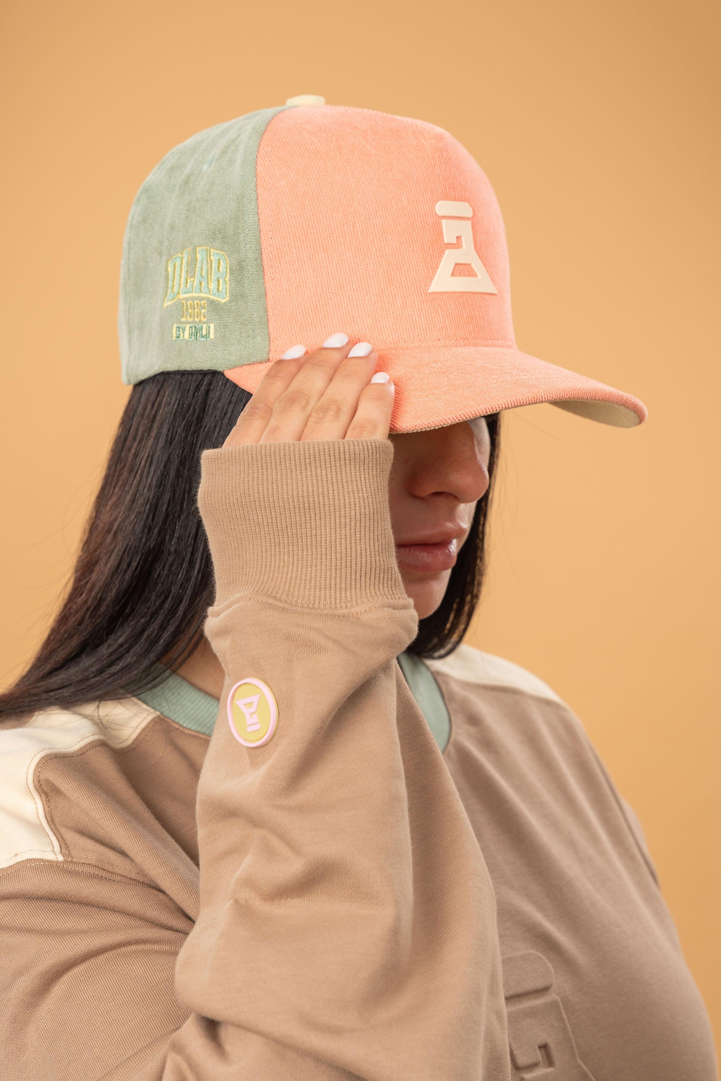 DLAB Corduroy Curved 5 Panel SnapBack Sea Green/Pink - DlabStore