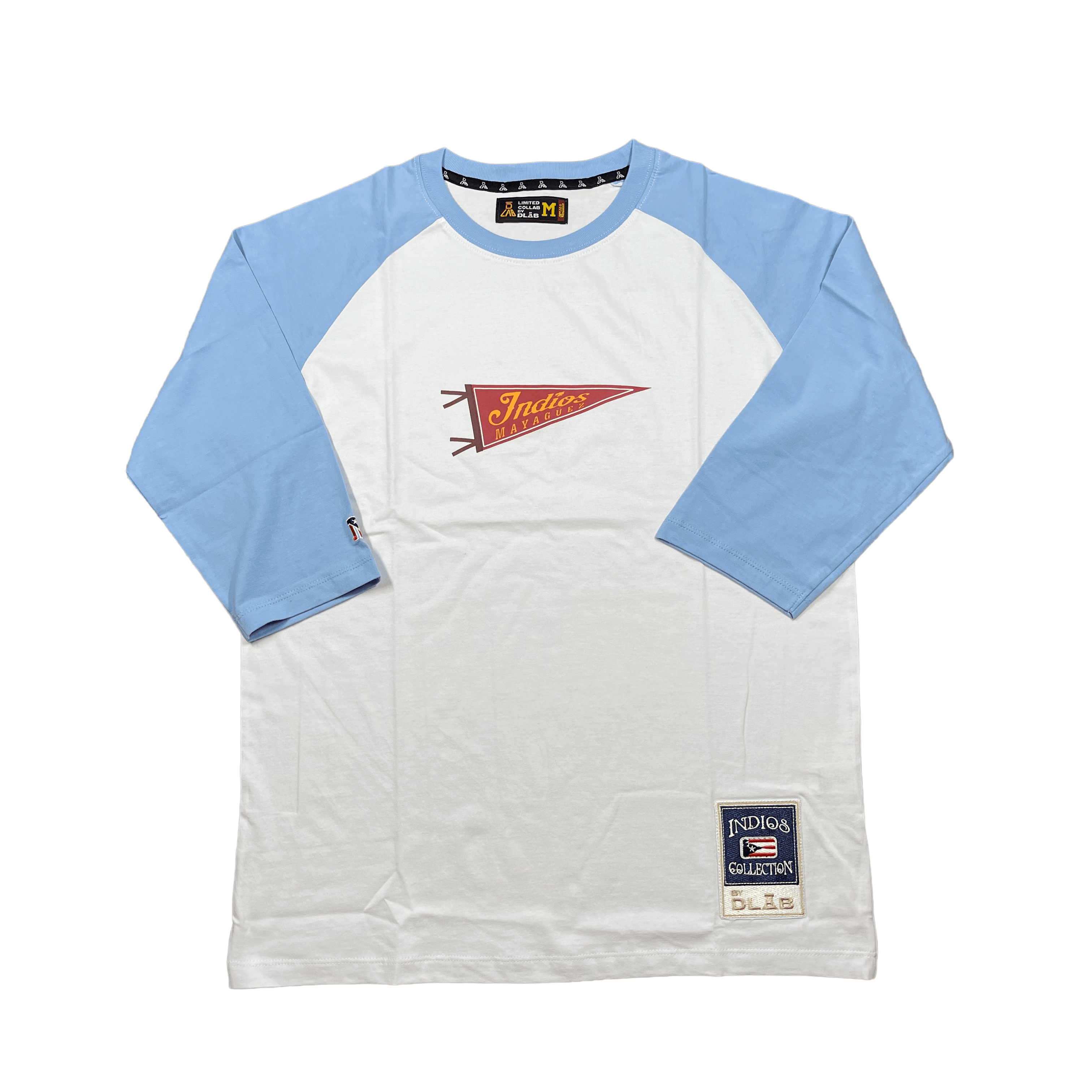 DLAB X INDIOS 3/4 TEE (Blanca/Mangas Azul Cielo)