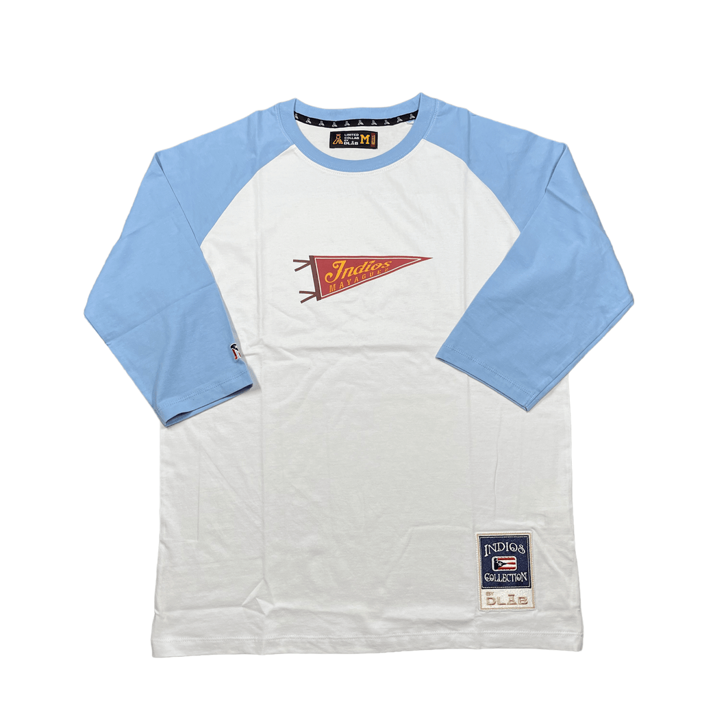 DLAB X INDIOS 3/4 TEE (Blanca/Mangas Azul Cielo)